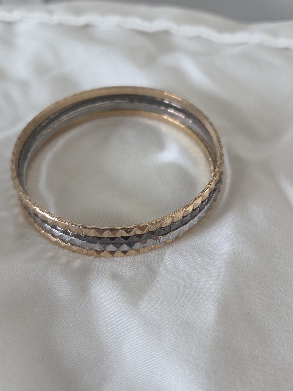 Stackable Stud-Textured Bangle Set - Gold & Silver - Picture 2 of 2